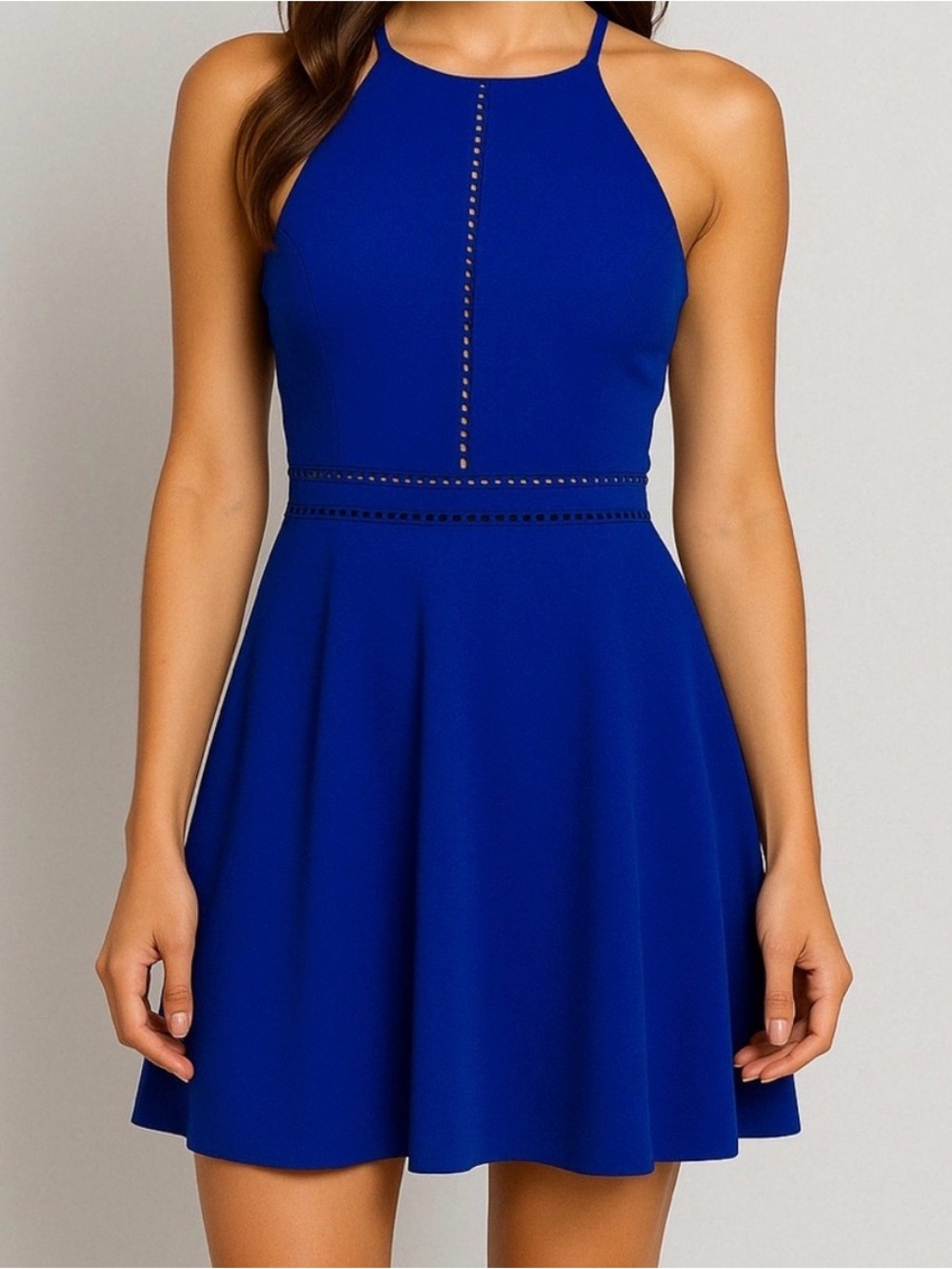 I.N. San Francisco Sleeveless Cobalt Halter Fit-and-Flare Dress
